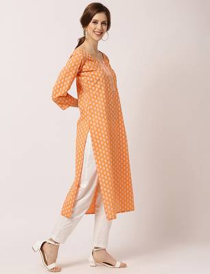 Orange printed cotton ethnic-kurtis 2