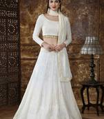 Off-white embroidered georgette semi stitched lehenga