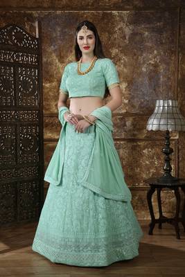 Light-green embroidered georgette semi stitched lehenga 1