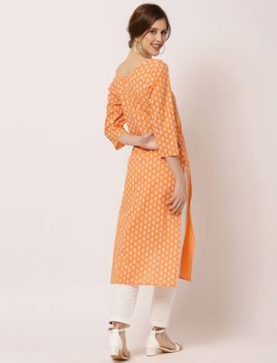 Orange printed cotton ethnic-kurtis 3