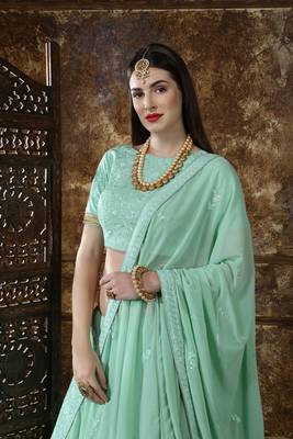 Light-green embroidered georgette semi stitched lehenga 4