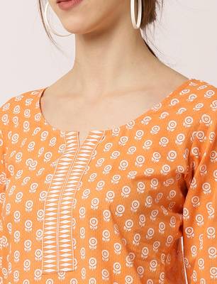 Orange printed cotton ethnic-kurtis 4