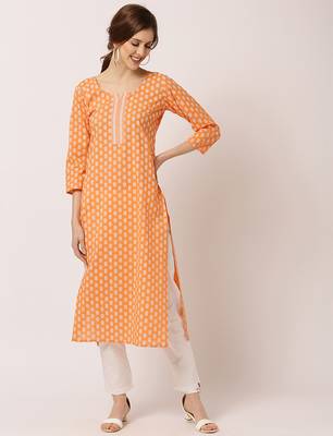 Orange printed cotton ethnic-kurtis 5