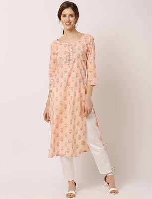 Peach printed cotton ethnic-kurtis 1