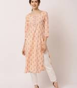 Peach printed cotton ethnic-kurtis
