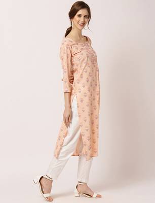 Peach printed cotton ethnic-kurtis 2