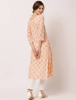 Peach printed cotton ethnic-kurtis 3
