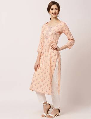 Peach printed cotton ethnic-kurtis 5