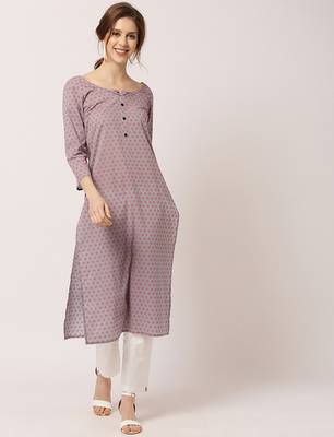 Lavender printed cotton ethnic-kurtis 1