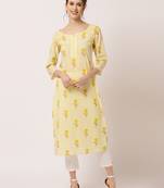 Yellow printed cotton ethnic-kurtis