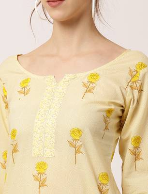 Yellow printed cotton ethnic-kurtis 4