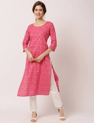 Pink printed cotton ethnic-kurtis 1