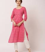 Pink printed cotton ethnic-kurtis