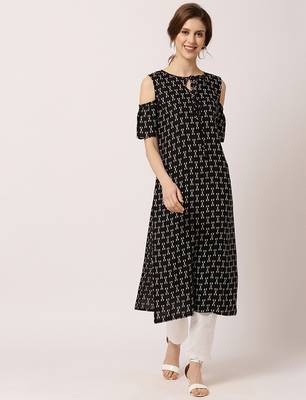 Black printed cotton ethnic-kurtis 1