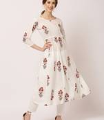 White printed cotton ethnic-kurtis