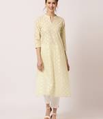 Yellow printed cotton ethnic-kurtis