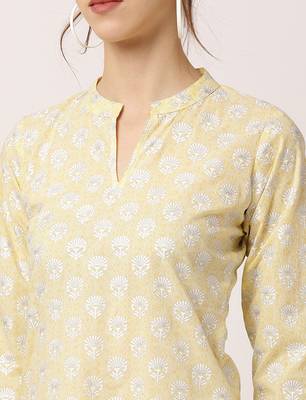 Yellow printed cotton ethnic-kurtis 4