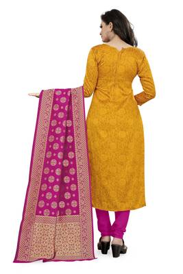 Dark-yellow block print jacquard salwar 3