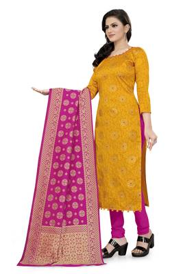 Dark-yellow block print jacquard salwar 4