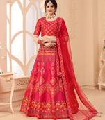 Pink digital printed art Silk Bridal Lehenga
