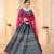 Grey digital printed art silk bridal lehenga