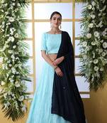 Sky-blue embroidered georgette semi stitched lehenga