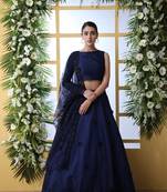 Navy-blue embroidered silk semi stitched lehenga