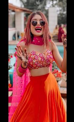Orange embroidered georgette semi stitched lehenga 2