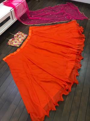 Orange embroidered georgette semi stitched lehenga 3