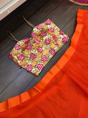 Orange embroidered georgette semi stitched lehenga 4