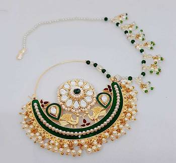 Designer kundan pearl stone bridal wedding nose ring indian style nath with pearl line 1