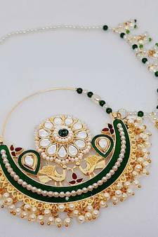 Designer kundan pearl stone bridal wedding nose ring indian style nath with pearl line