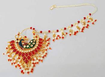  Designer kundan pearl stone bridal wedding Peacock nose ring indian style nath with pearl line 1