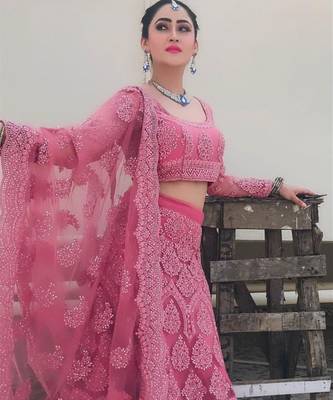 Dark Pink Designer Wedding Wear Embroidery Lehenga 1