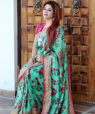 Multicolor Linen Digital Print Saree With Blouse 6