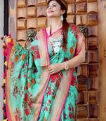 Multicolor Linen Digital Print Saree With Blouse