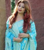 Sky Blue Pure Chiffon Banarasi Silk Saree