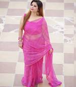 pink printed bandhej chiffon saree with blouse