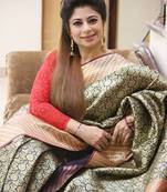 Blue woven silk blend  saree with blouse