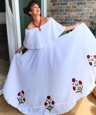 White Mughal Skirt Top Set  (Set of 2) 4