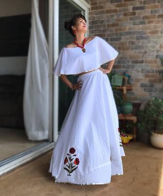 White Mughal Skirt Top Set  (Set of 2) 5