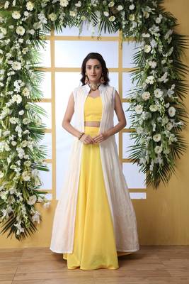 Yellow embroidered georgette semi stitched lehenga 1