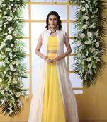 Yellow embroidered georgette semi stitched lehenga