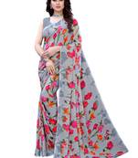 Grey printed georgette saree with blouse