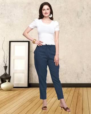 Blue plain cotton trousers 1