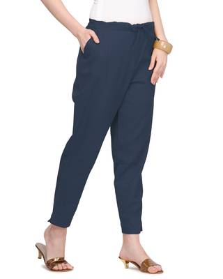 Blue plain cotton trousers 3