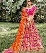 Pink embroidered silk semi stitched lehenga