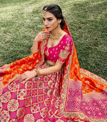 Pink embroidered silk semi stitched lehenga 2