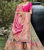 Grey embroidered silk semi stitched lehenga