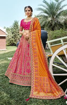 Rani-pink embroidered silk semi stitched lehenga 1